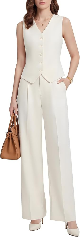 Women's 2 Piece Vest Pants Suits - Wrinkle-Free Waistcoat High End Business Dressy Outfits Formal Casual Pants Sets | Amazon (US)