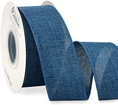 Ribbli Denim Blue Linen Wired Ribbon, 1-1/2 Inch x 10 Yard, Blue Burlap Wired Ribbon for Wreaths,... | Amazon (US)