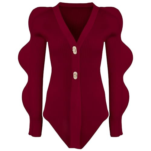 URBAN REVIVO Women Cardigan Sweaters Long Sleeve Knitted V-Neck Open Front Button Down Outwear Trendy Fall Winter Spring Red, Medium | Amazon (US)
