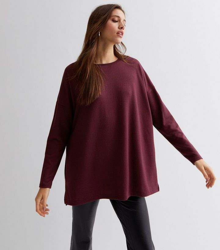 Burgundy Fine Knit Crew Neck Long Sleeve Top | New Look | New Look (UK)