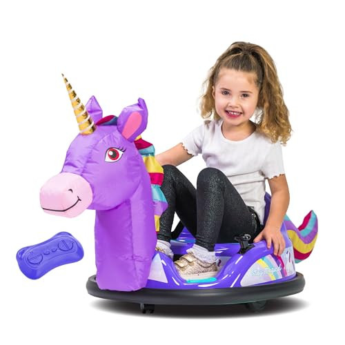 ImaginAir 6V Unicorn Toys Bumper Car - Kids Electric Car, Ride On Toddler Toy, Toddler Boys, w/Music, Parent Remote Control, LED Light, 360° Spin, 1 MPH, Auto-inflated, Max Weight of 66lbs, Age 1.5-4 | Amazon (US)