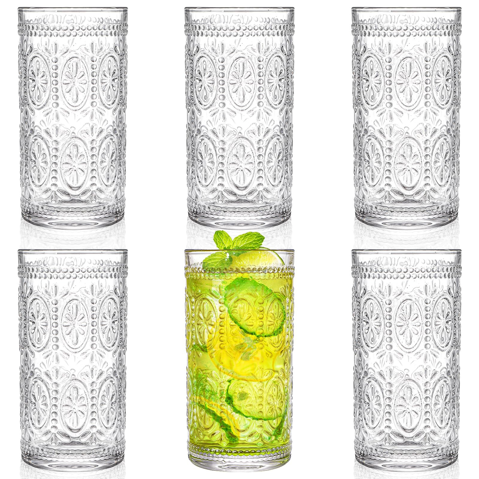 Bekith 6 Pack 12 oz Romantic Water Glasses, Premium Drinking Glasses Tumblers for Beverages, Beer... | Amazon (US)