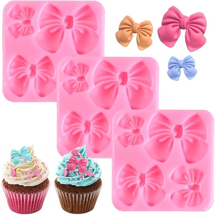 FDKYOEK 3 PCS Bow Chocolate Molds, Pink Silicone Chocolate Mold, DIY Mini Bows Sugar Candy Molds ... | Amazon (US)