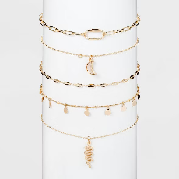 Moon and Snake Charm  Multi Choker Set 5pc - Wild Fable™ Gold | Target