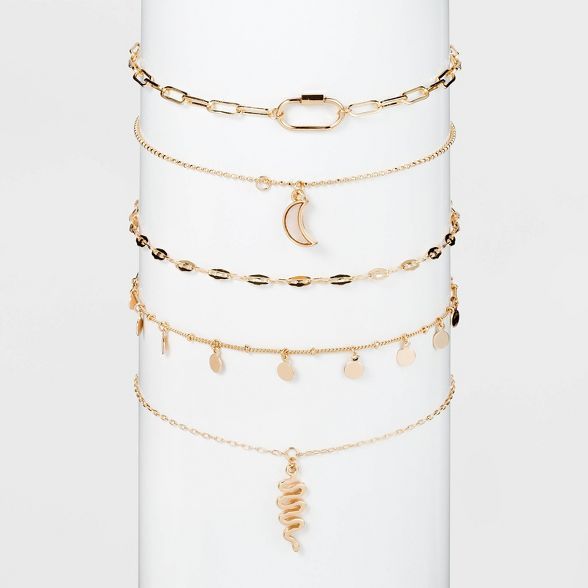 Moon and Snake Charm  Multi Choker Set 5pc - Wild Fable™ Gold | Target