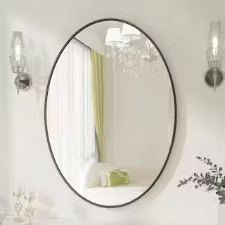 XRAMFY 26 in. x 38 in. Oval Black Classic Aluminum Alloy Framed Wall Mirror BMOA2638 - The Home D... | The Home Depot