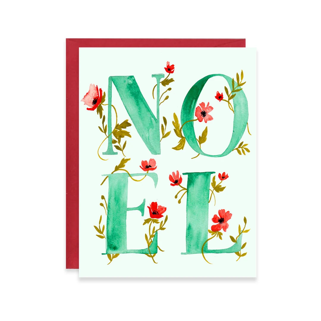 Holiday Greeting Cards Noel Floral Letters Illustration Single A-2 Card - Etsy | Etsy (US)