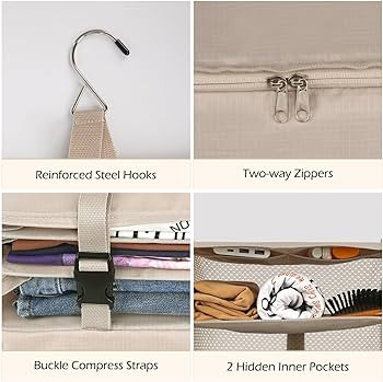 Surblue Hanging Closet Storage Bag Collapsible 3-Shelf Washable Oxford Fabric with 2 Hooks (XL 17... | Amazon (US)