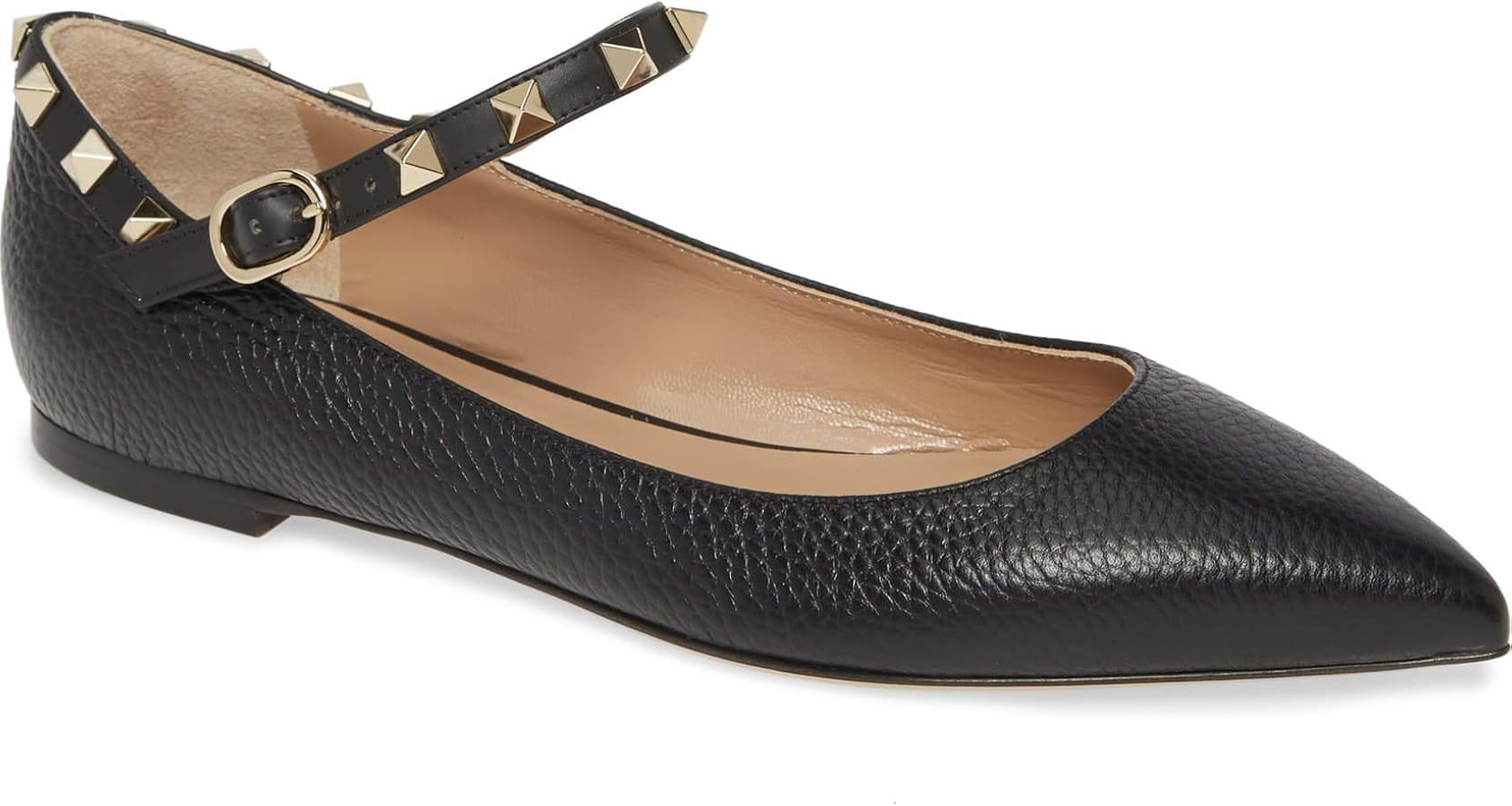 Valentino Garavani Rockstud Mary Jane Pointed Toe Flat Shoes Size 35 Black | Amazon (US)