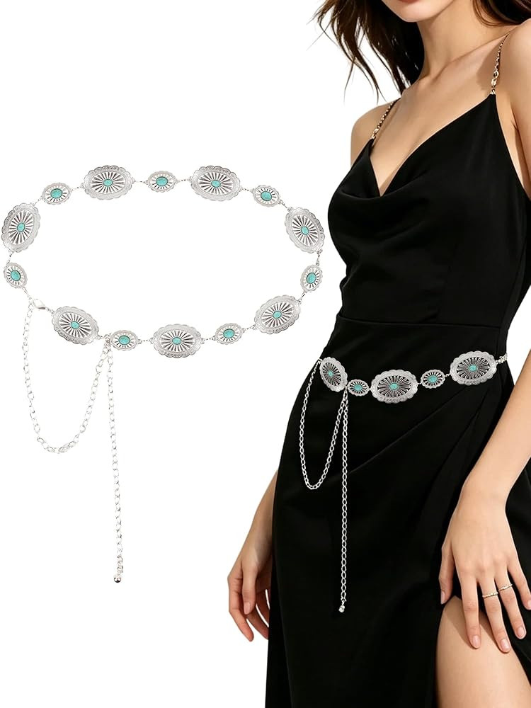 Western Chain Belt for Women: Adjustable Gold Boho Belt, Fits 23-35" Waist for Jeans, Dresses, Co... | Amazon (US)