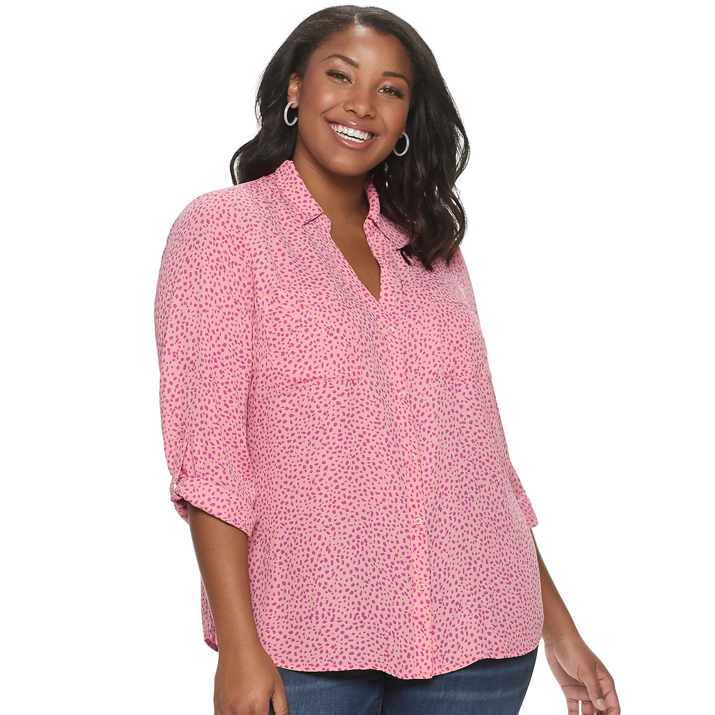 Juniors' Plus Size Candie's® Roll-Tab Blouse | Kohl's