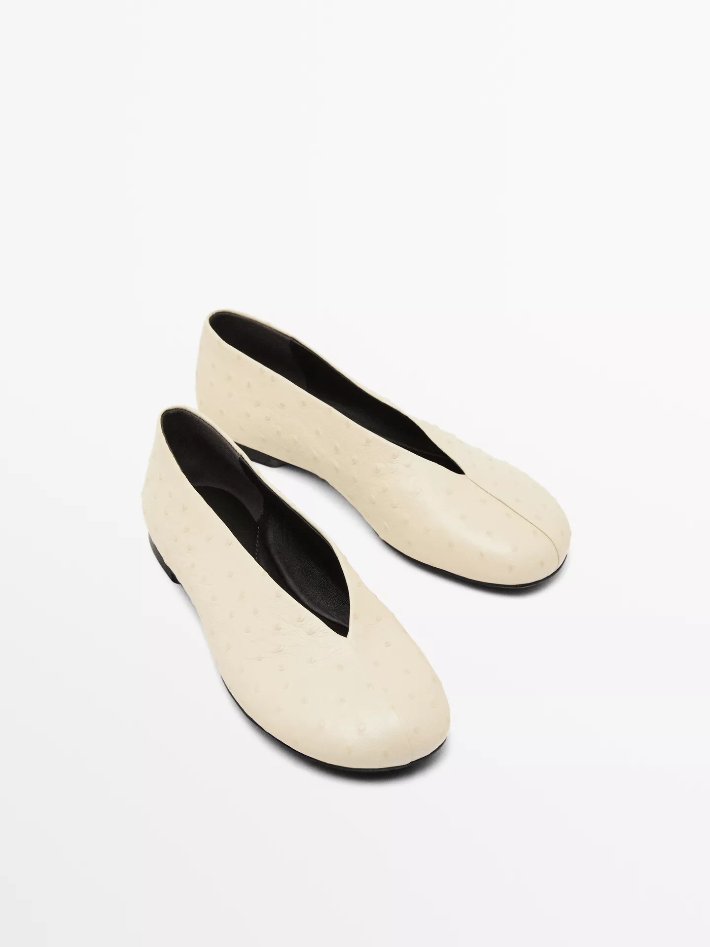 Animal print leather ballet flats | Massimo Dutti UK