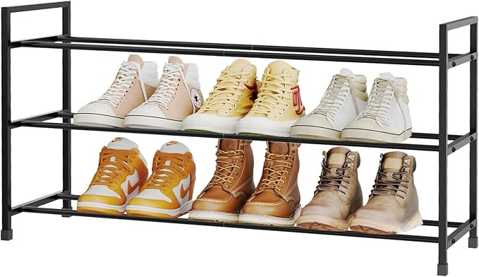 3-Tier Shoe Rack Storage Organizer for Closet, Small Space, Front Door, Sturdy Metal, Black | Amazon (US)