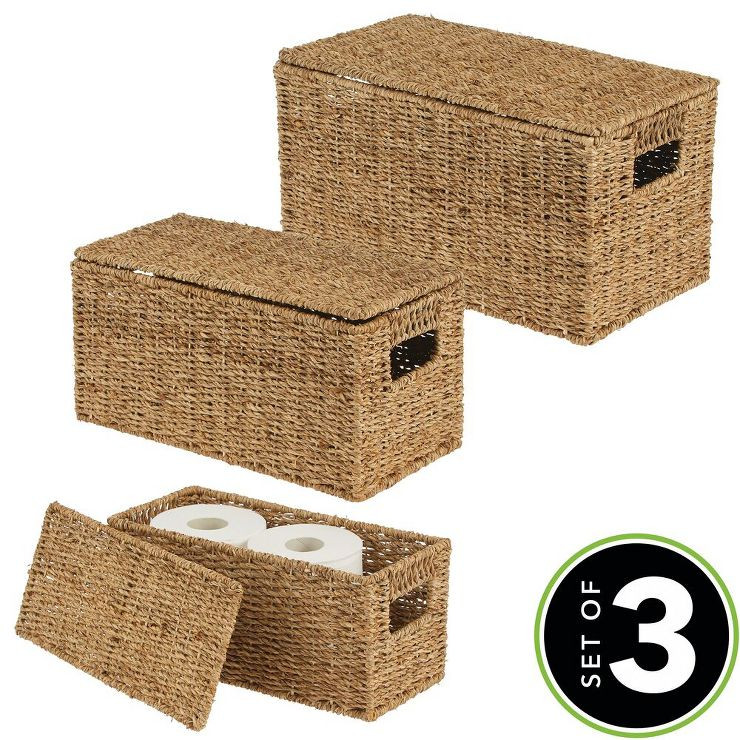 mDesign Woven Seagrass Home Storage Basket with Lid, Set of 3 | Target