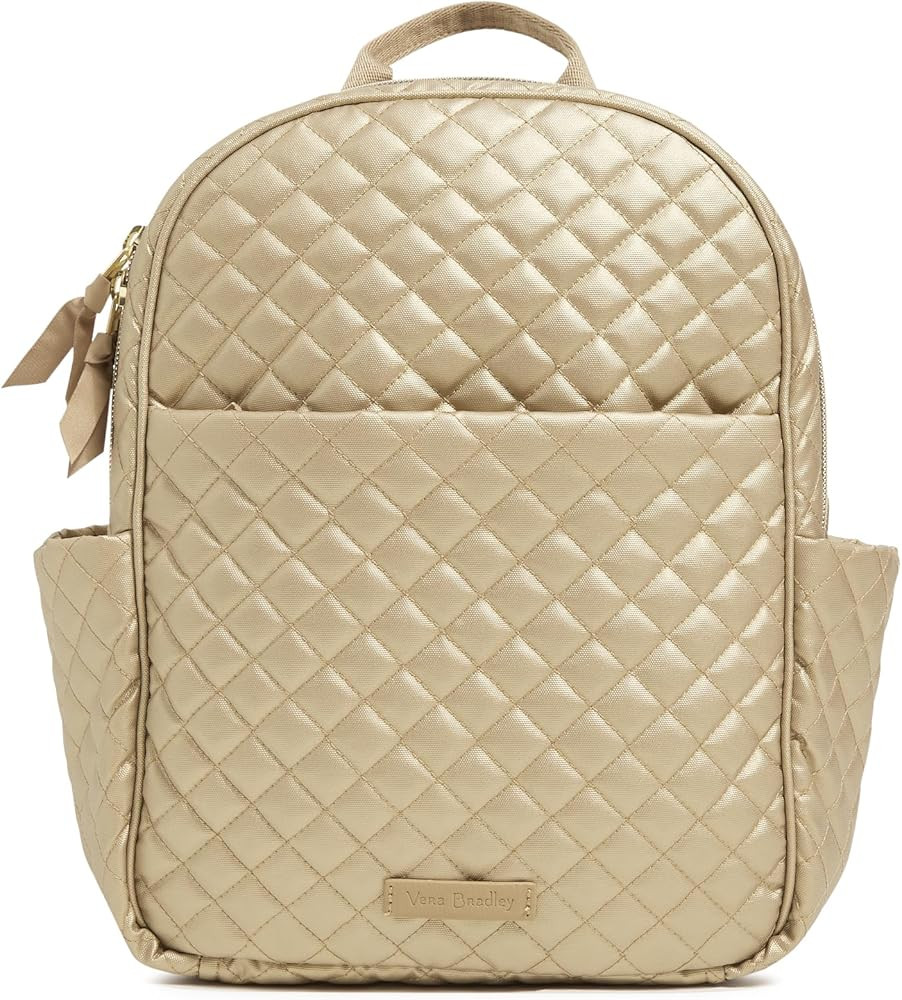 Vera Bradley Women's Cotton Small Backpack, Champagne Gold Pearl, One Size | Amazon (US)