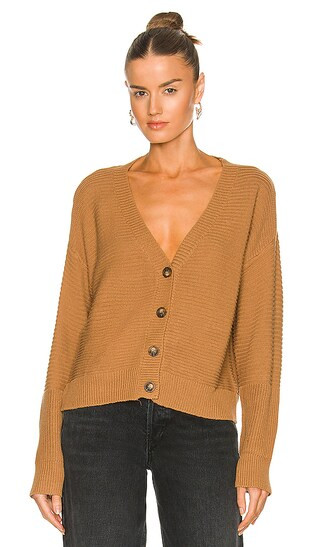 Harper Deep V Cardigan in Brown | Revolve Clothing (Global)