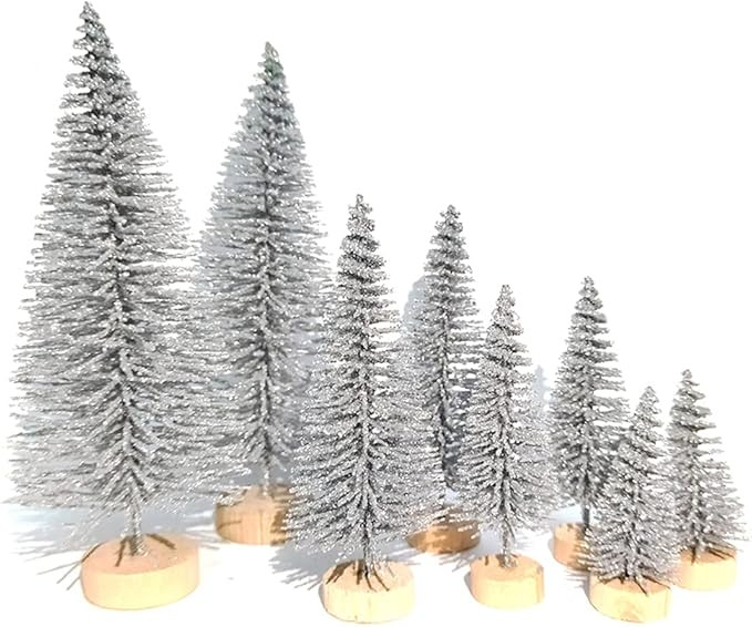 JstDoit 8 Pcs Artificial Mini Christmas Trees, Miniature Pine Trees Sisal Trees with Wood Base Ta... | Amazon (US)
