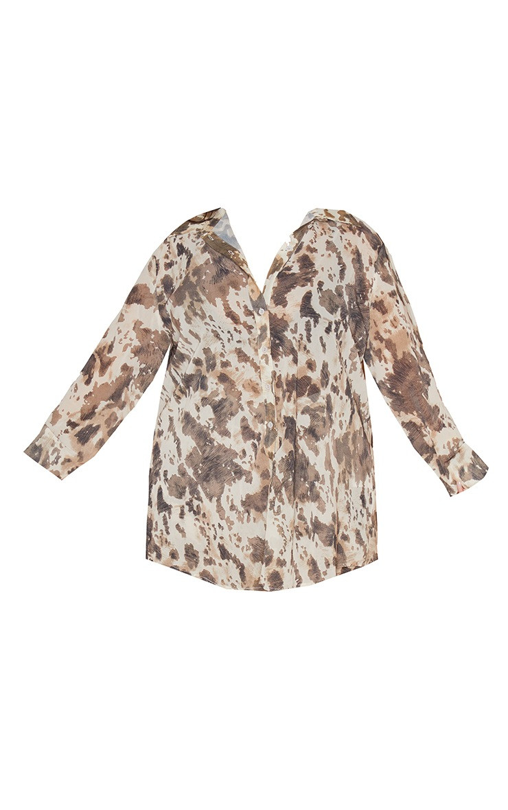 Plus Brown Cow Print Beach Shirt | PrettyLittleThing UK