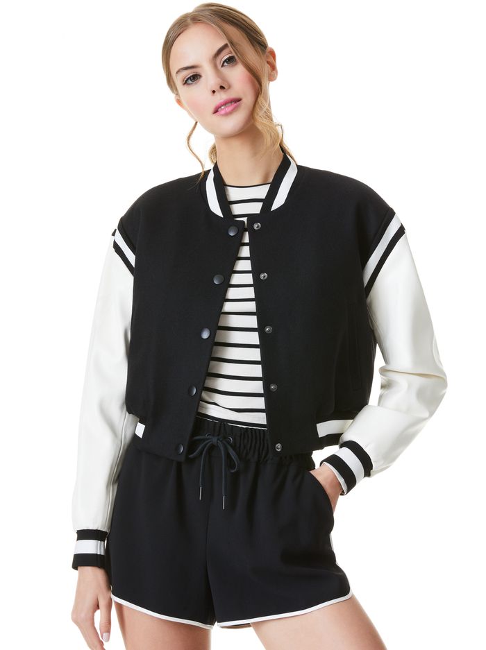 KERI VEGAN LEATHER VARSITY JACKET | Alice + Olivia