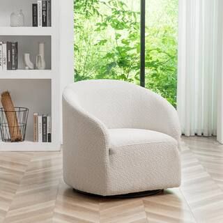 White Modern Boucle Upholstered Swivel Barrel Armchair | The Home Depot