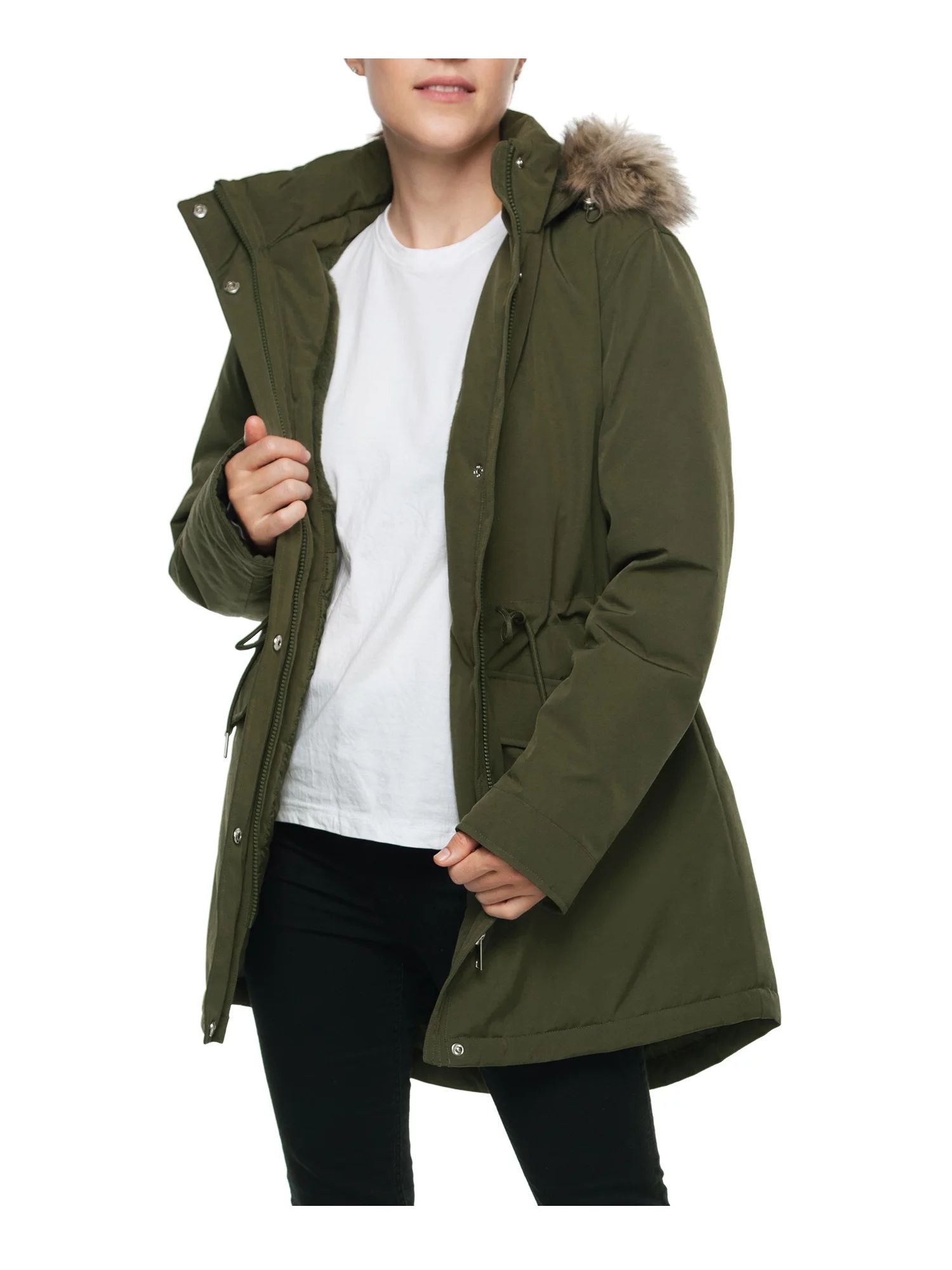 Rokka&Rolla Women's Mini Fur Lined Winter Coat with Faux Fur Hood Parka Jacket (Exclusive on Walm... | Walmart (US)