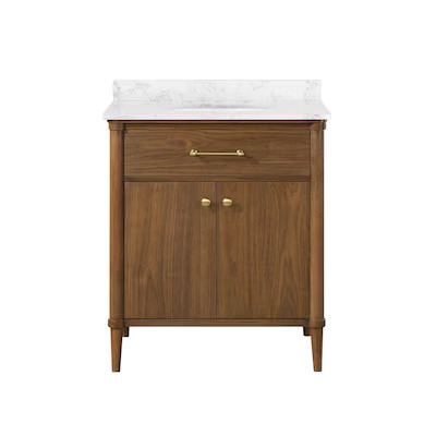 allen + roth Rian 30-in Walnut Undermount Single Sink Bathroom Vanity with White Engineered Stone... | Lowe's