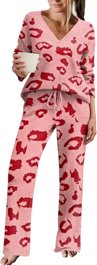 Ekouaer Womens Pajama Sets Fuzzy Fleece Sleepwear Long Sleeve Pjs 2 Piece Lounge Set Fall Outfits... | Amazon (US)