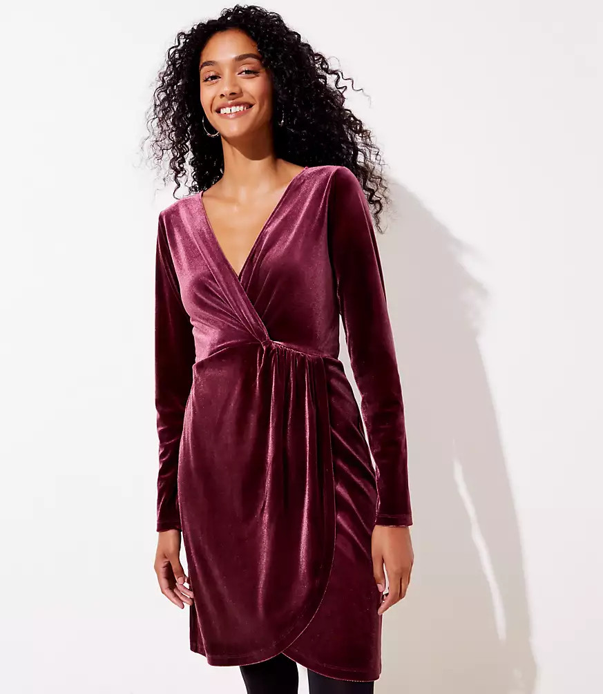 Velvet Knot Wrap Dress | LOFT