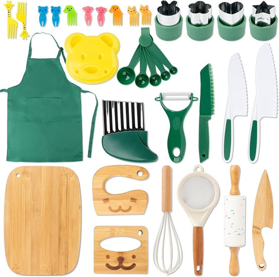 20 PCS Kids Safe Knife Set for Real Cooking, Montessori Kitchen Tools for Toddlers, Cooking & Bak... | Amazon (US)