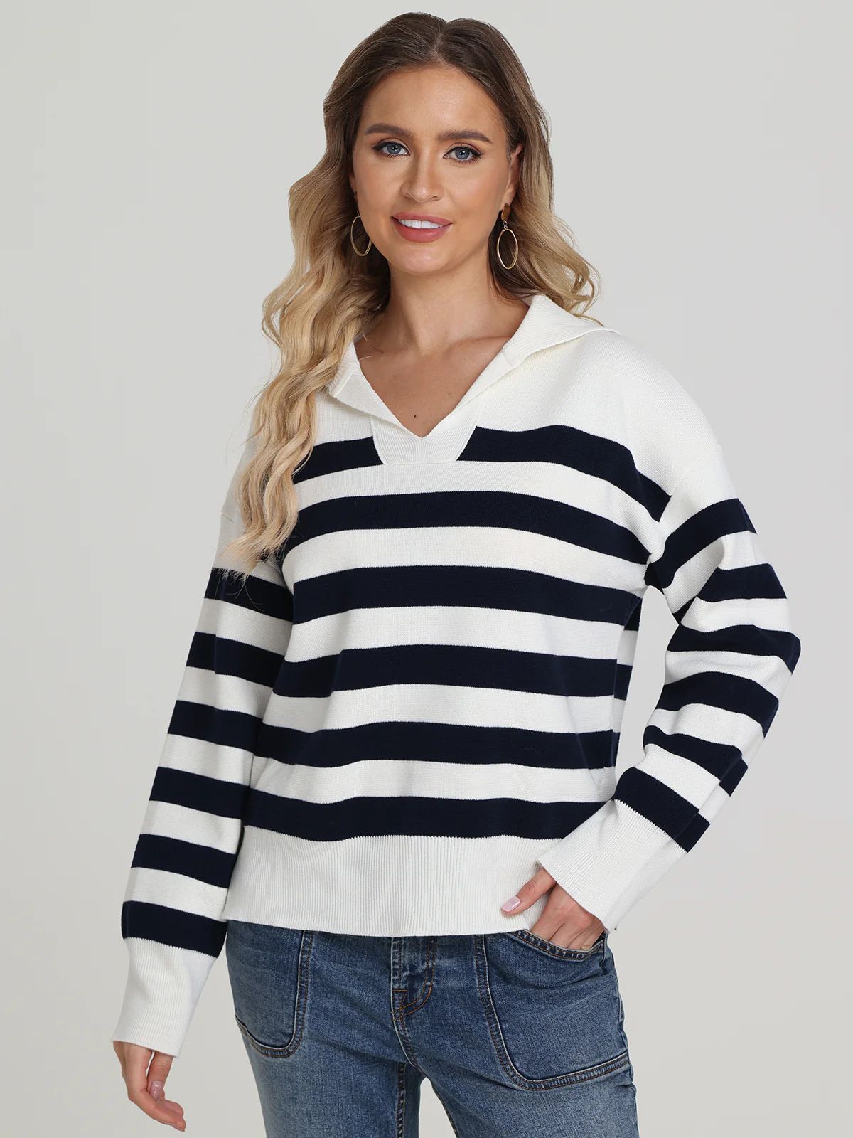 Peggy: Stripe Open Collar Sweater | 525 America