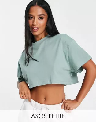 ASOS DESIGN Petite super crop T-shirt in teal | ASOS (Global)