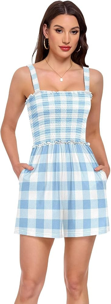 Rompers for Women Casual Womens Jumpsuits Square Neck Sleeveless Short Ladies Summer Vacation Bea... | Amazon (US)