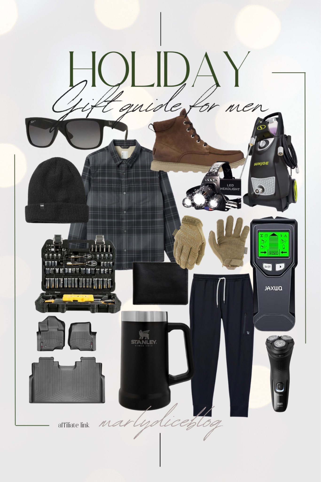 Holiday gift guide for men, work gloves, stud finder, head lamp, power washer, ratchet set, sunglassess

#LTKGiftGuide #LTKFindsUnder100