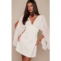 White Chiffon Drape Sleeve Corset Mini Dress | PrettyLittleThing US