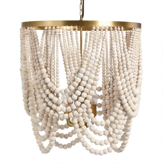 Large Whitewash Wood Draped Bead 4 Light Chandelier | World Market