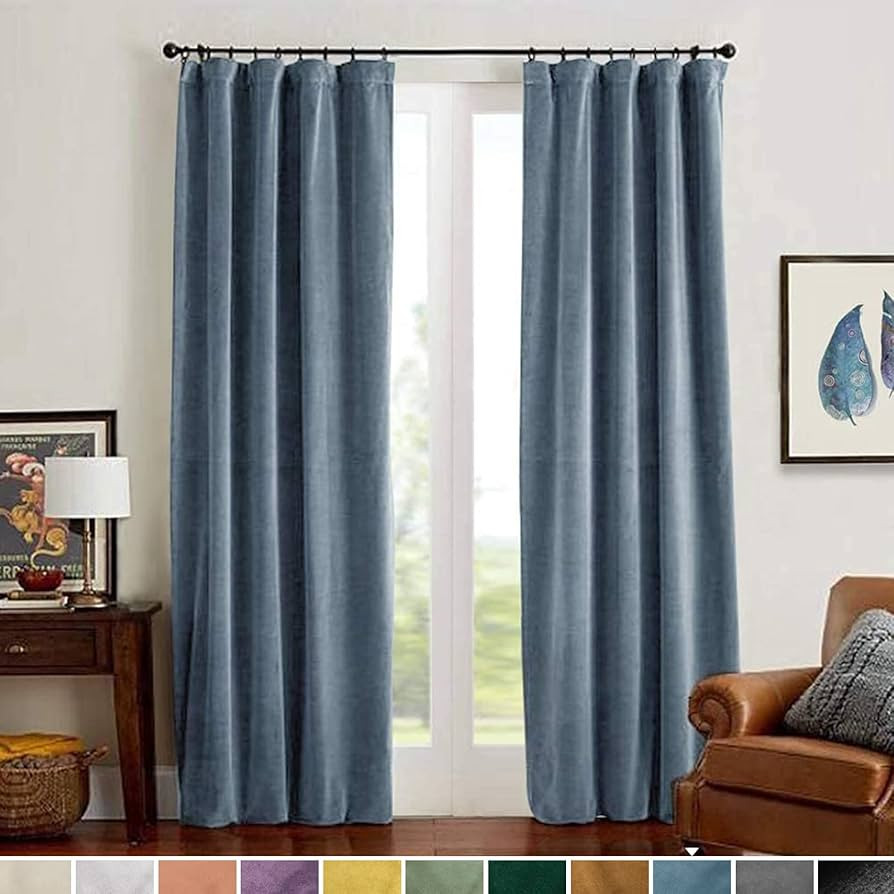 Lazzzy Velvet Curtains Blue 96 Inches Long Heavy Duty Drapes Room Darkening Thermal Insulated Cur... | Amazon (CA)