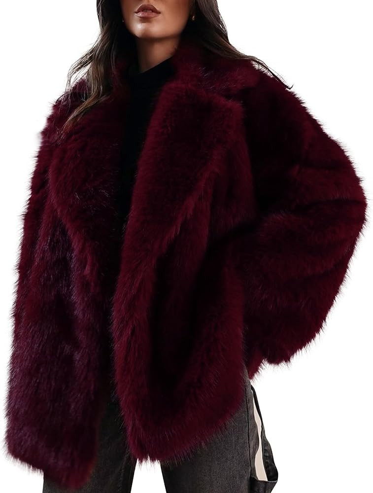 Kissonic Women's Long Faux Fur Coat Lapel Shaggy Winter Jacket Luxury Warm Furry Open Front Outer... | Amazon (US)