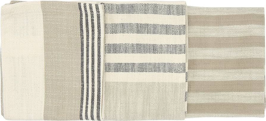 Creative Co-Op Tan & Grey Striped Cotton Tea Towels (Set of 3 Pieces) | Amazon (US)