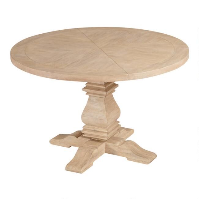 Round Blonde Wood Plank Arcadia Dining Table | World Market