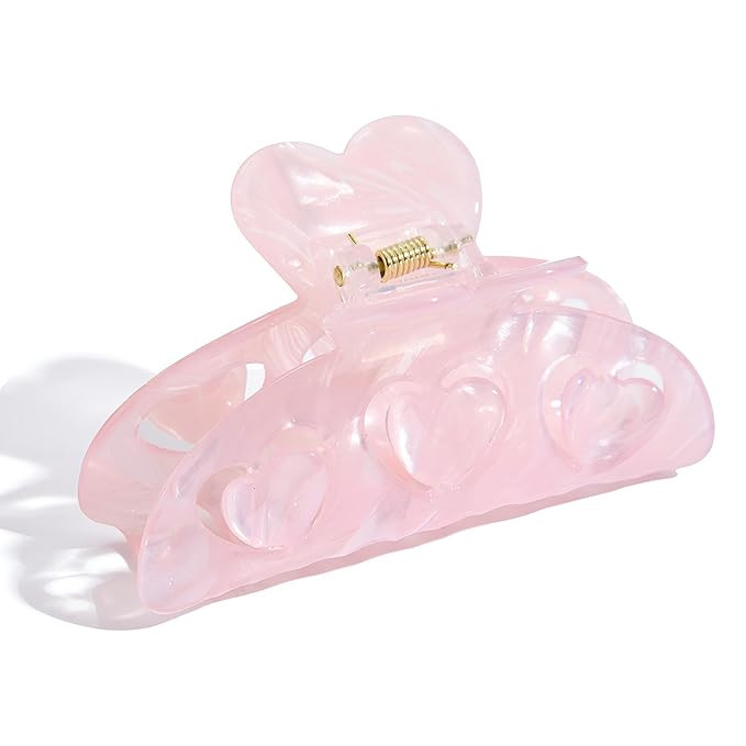 Pink Heart Hair Clip for Women Acrylic Cute Heart Hair Clip Claw Durable Hair Fashion Jewelry | Amazon (US)