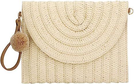 Womens Straw Clutch Summer Evening Handbag Beach Purse Woven Straw Bag Envelope Clutch (Beige) | Amazon (US)