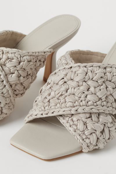 Slip-on sandals with open, square toes, wide crossover foot straps in twisted ribbon yarn, and co... | H&M (US + CA)