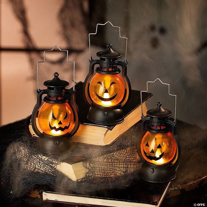 Jack-O’-Lantern Light-Up Mini Lantern Halloween Decorations - 3 Pc. | Oriental Trading Company