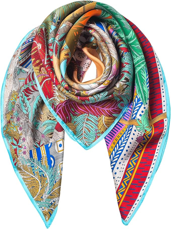 100% Pure Mulberry Silk Scarf 35" Large Square Lightweight Headscarf –Women’s Hair Wraps The ... | Amazon (US)