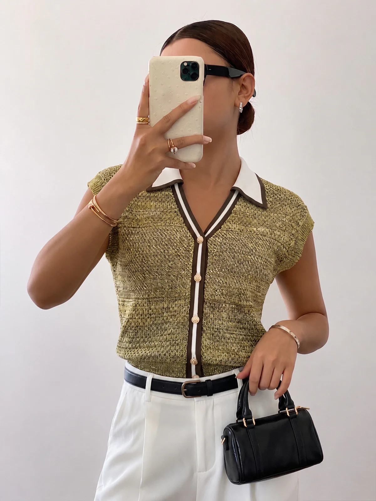 Contrast Trim Textured Knit Top | Commense