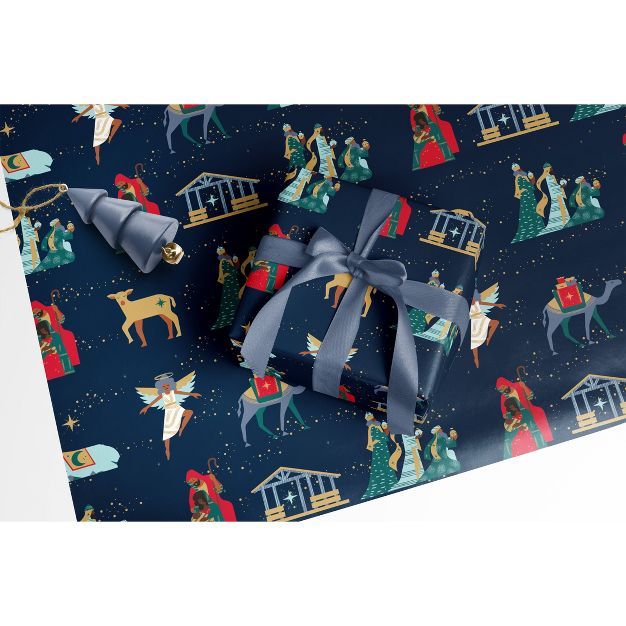 25 sq ft Nativity Gift Wrap Navy - Black Paper Party | Target