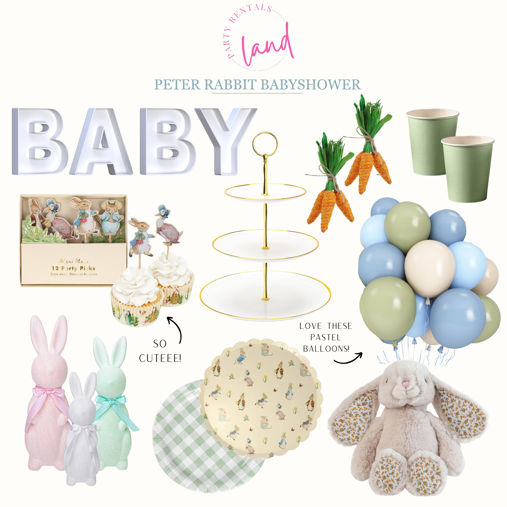 The sweetest baby shower theme! Peter Rabbit baby shower 🐰💕

Easter decor  home decor  party decorations  birthday party  baby shower  baby shower gifts  baby shower party  baby shower decor  balloons  coquette baby shower  pastels  spring home decor  gingham  landpartyrentals 

#LTKBaby #LTKHome #LTKParties