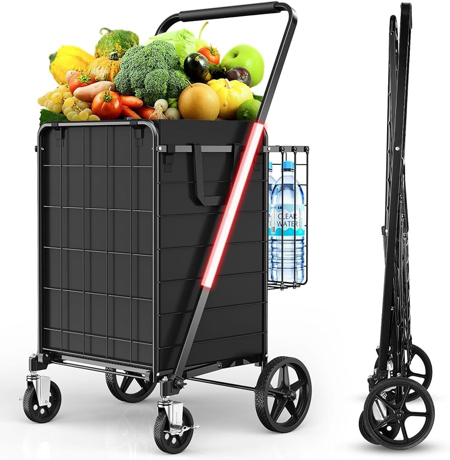 Folding Shopping Cart with 360° Rolling Swivel Wheels & Brakes - 4.3ft³ Foldable Grocery Cart w... | Amazon (US)