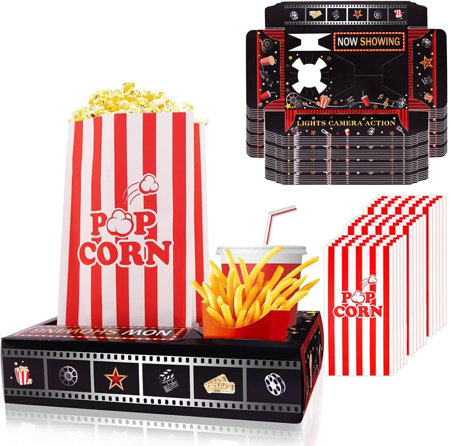 39PCS Movie Night Snack Trays with Popcorn Bags, Disposable Paper Movie Snack Boxes Holders Suppl... | Amazon (US)