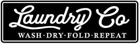 PhotoSteel Laundry Co Wash Dry Fold Repeat - Home Decor Wall Sign : Black 24" x 7" | Amazon (US)